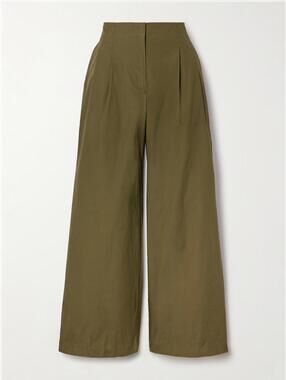 Ulla Johnson Lani High-Rise Wide-Leg Pleated Pants in Militaire Size 2